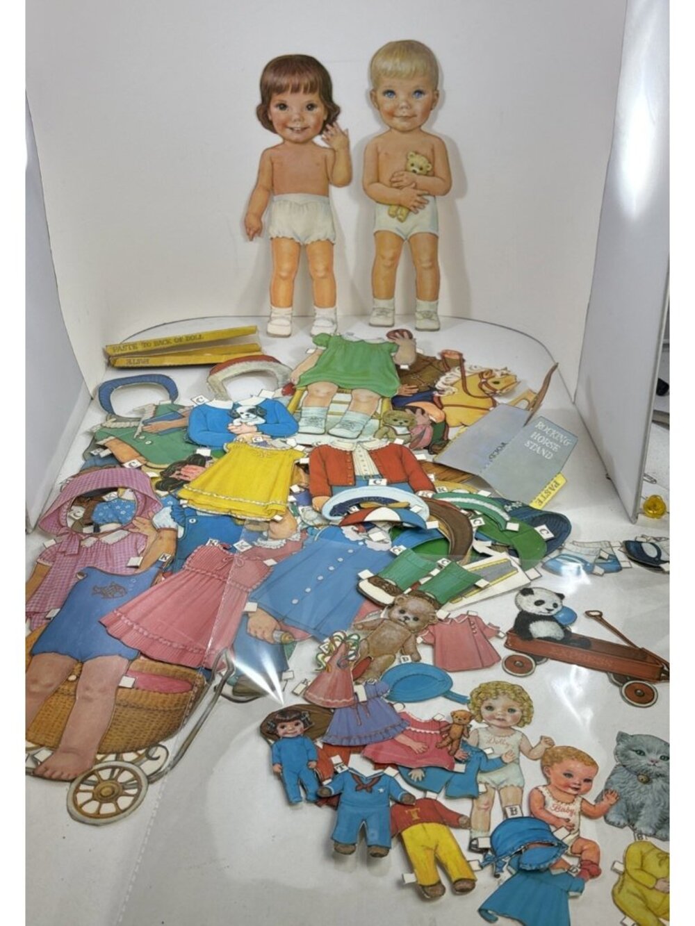 Vintage Girl and Boy Stand Up Paper Dolls Cut with Huge Lot Of Accessories